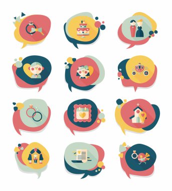 Düğün konuşma balonu düz tasarım arka plan ayarlamak, eps10