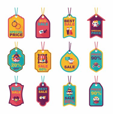 Düğün etiketi düz tasarım arka plan ayarlamak, eps10