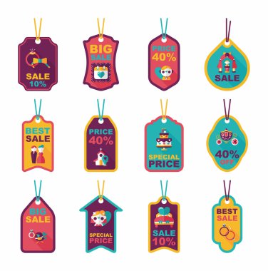 Düğün etiketi düz tasarım arka plan ayarlamak, eps10