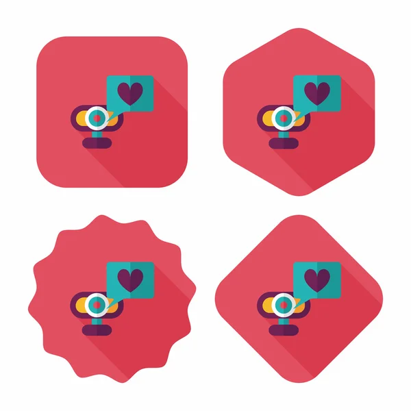 Alla hjärtans dag webcame kärlek platt ikon med långa skugga, — Stock vektor