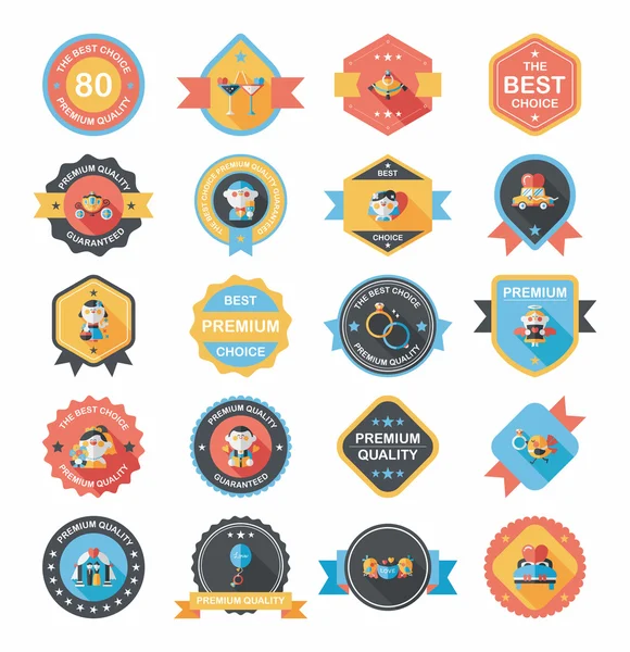 Bruiloft badge banner platte ontwerp achtergrond instellen, eps10 — Stockvector