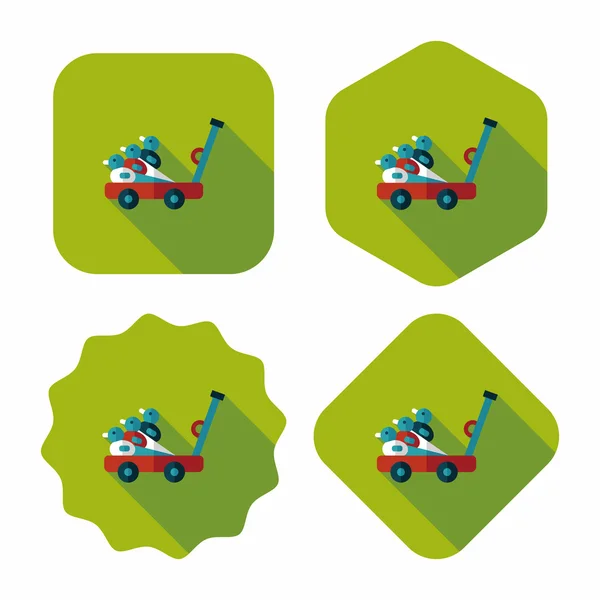 Speelgoed-eend winkelwagen platte pictogram met lange schaduw, eps10 — Stockvector