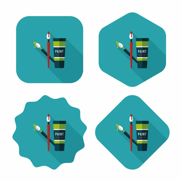 Brosse et tube de couleur icône plate avec ombre longue, eps10 — Image vectorielle