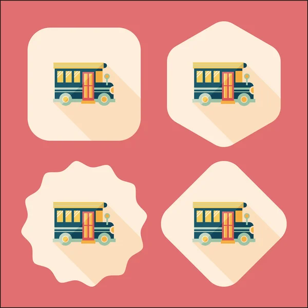 School bus platte pictogram met lange schaduw, eps10 — Stockvector