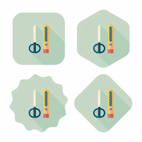 Tijeras y cuchillo de papel icono plano con sombra larga, eps10 — Vector de stock