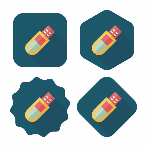 USB-flash-geheugen platte pictogram met lange schaduw, eps10 — Stockvector