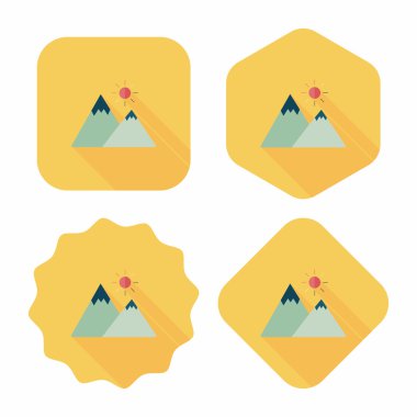 uzun gölge ile dağ turistik düz simgesi