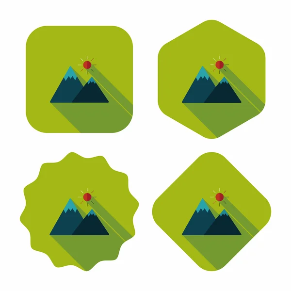 Icône plate touristique de montagne avec ombre longue — Image vectorielle