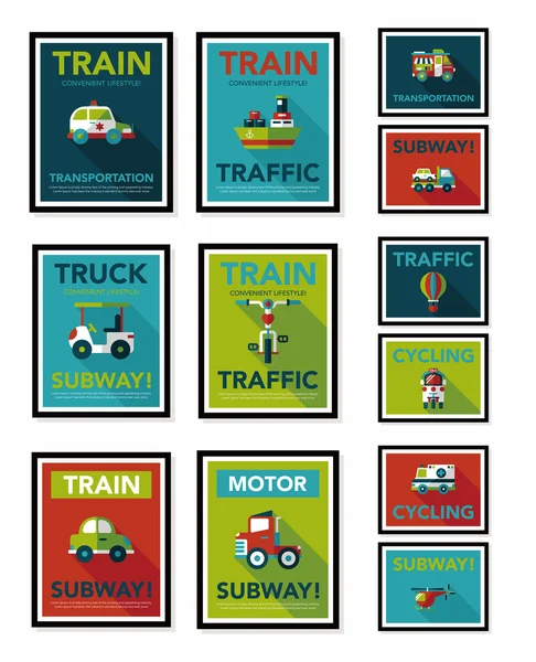 Transportation poster flat design background set, eps10 — Stock Vector