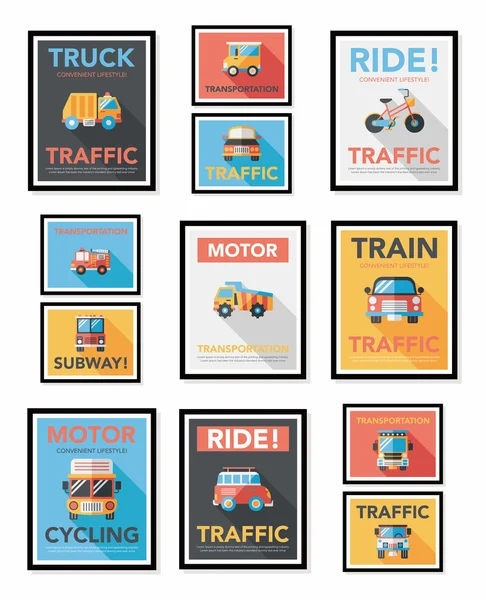 Transportation poster flat design background set, eps10 — Stock Vector