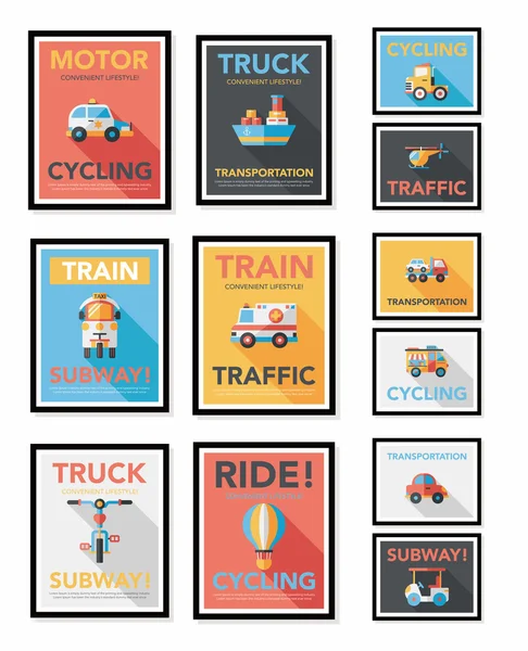 Transportation poster flat design background set, eps10 — Stock Vector