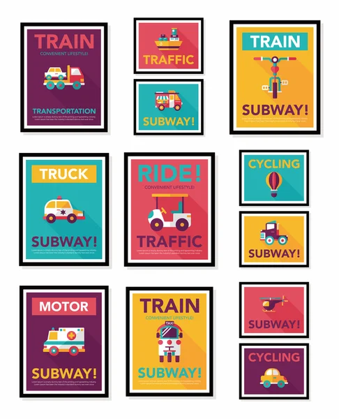 Transportation poster flat design background set, eps10 — Stock Vector