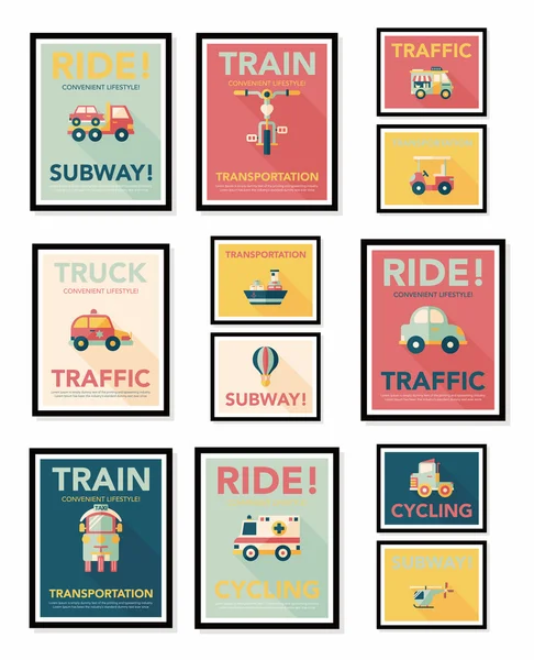 Transportation poster flat design background set, eps10 — Stock Vector