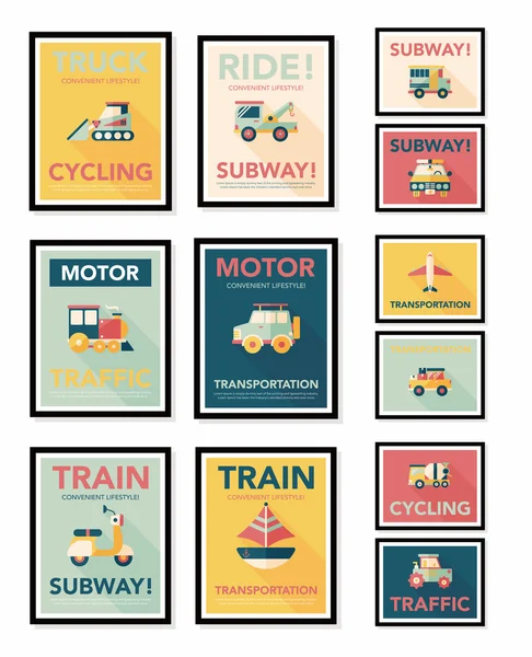 Transportation poster flat design background set, eps10 — Stock Vector