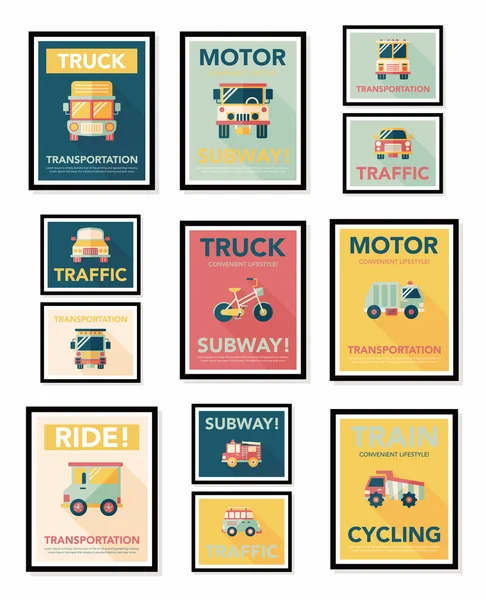 Transportation poster flat design background set, eps10 — Stock Vector