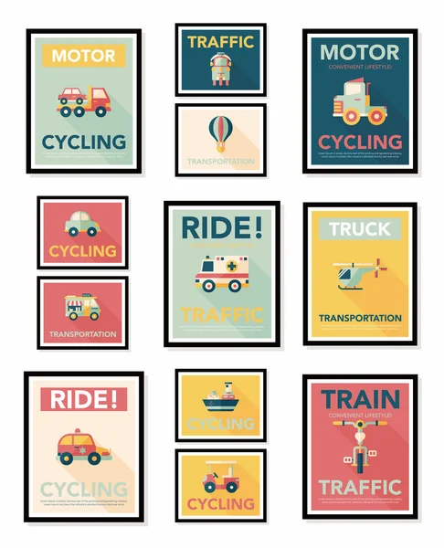 Transportation poster flat design background set, eps10 — Stock Vector