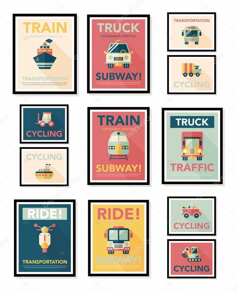 Transportation poster flat design background set, eps10 Stock Vector