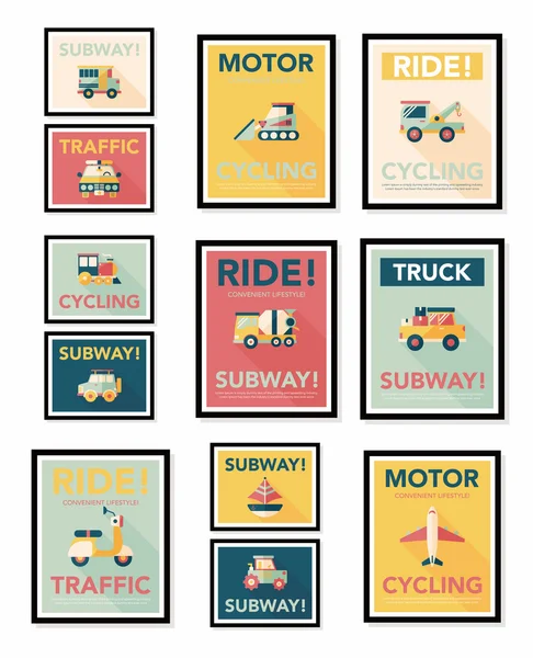 Transportation poster flat design background set, eps10 — Stock Vector