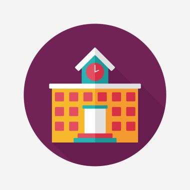 Bina okul düz simgesi ile uzun gölge, eps10