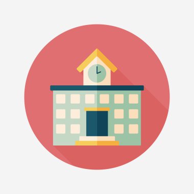 Bina okul düz simgesi ile uzun gölge, eps10