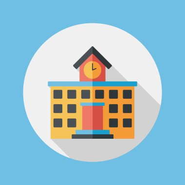 Bina okul düz simgesi ile uzun gölge, eps10