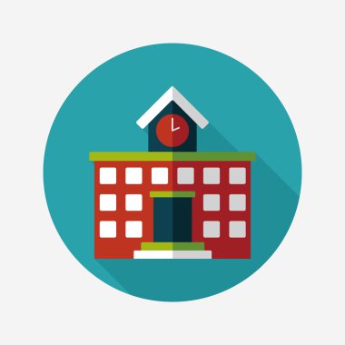 Bina okul düz simgesi ile uzun gölge, eps10