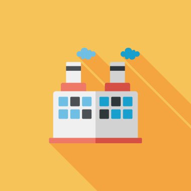 Bina Fabrika düz simgesi ile uzun gölge, eps10