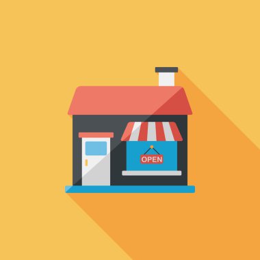 Bina Restoran düz simgesi ile uzun gölge, eps10