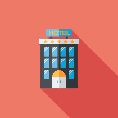 Bina otel düz simgesi ile uzun gölge, eps10