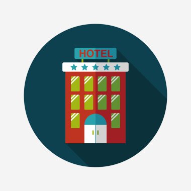 Bina otel düz simgesi ile uzun gölge, eps10