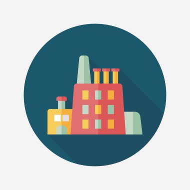 Bina Fabrika düz simgesi ile uzun gölge, eps10