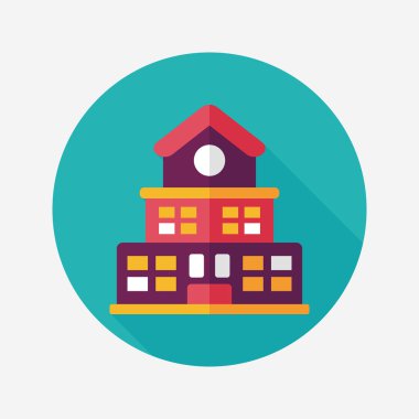 Bina okul düz simgesi ile uzun gölge, eps10