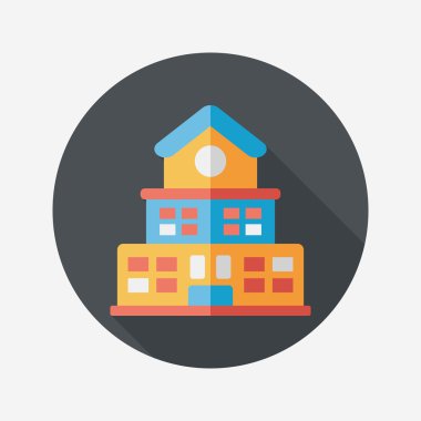 Bina okul düz simgesi ile uzun gölge, eps10