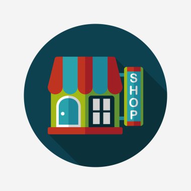 Bina dükkan mağaza düz simgesiyle uzun gölge, eps10