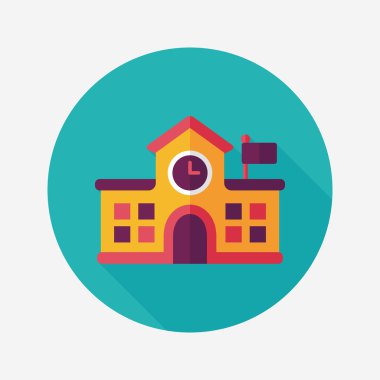 Bina okul düz simgesi ile uzun gölge, eps10