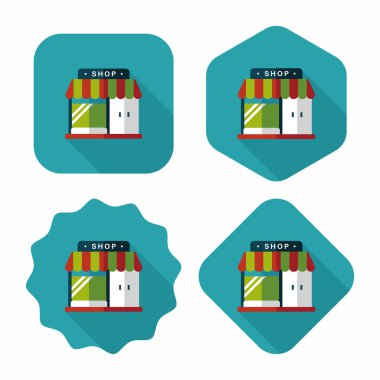 Bina dükkan mağaza düz simgesiyle uzun gölge, eps10