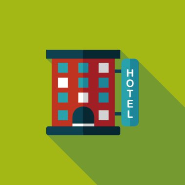 Bina otel düz simgesi ile uzun gölge, eps10