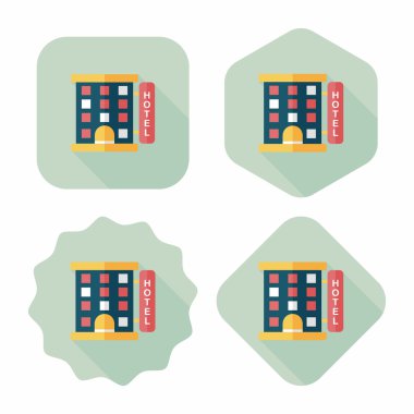 Bina otel düz simgesi ile uzun gölge, eps10