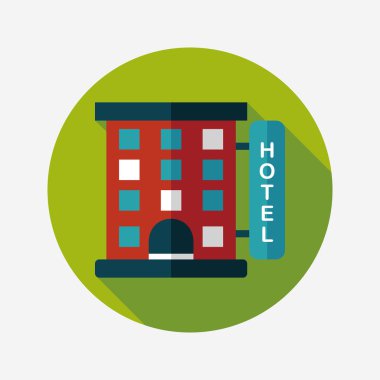 Bina otel düz simgesi ile uzun gölge, eps10