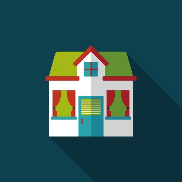 Building house flat icon with long shadow, eps10 — стоковый вектор