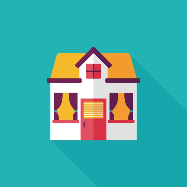 Building house flat icon with long shadow, eps10 — стоковый вектор