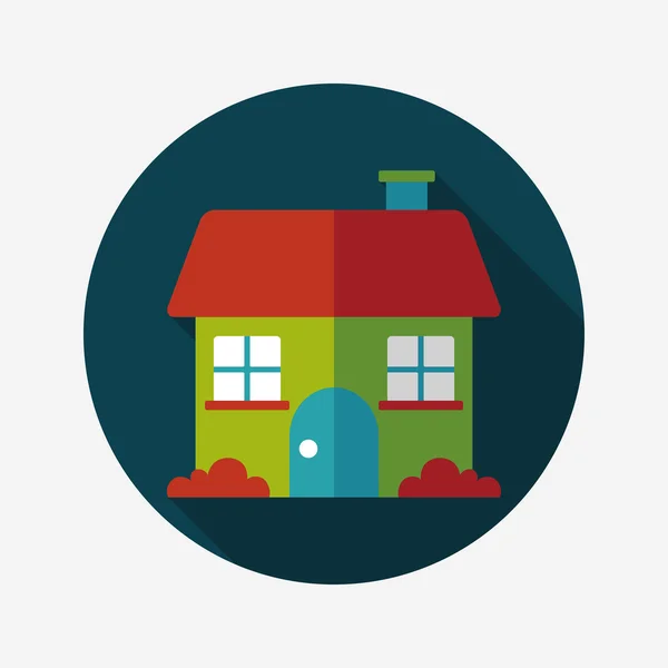 Building house flat icon with long shadow, eps10 — стоковый вектор