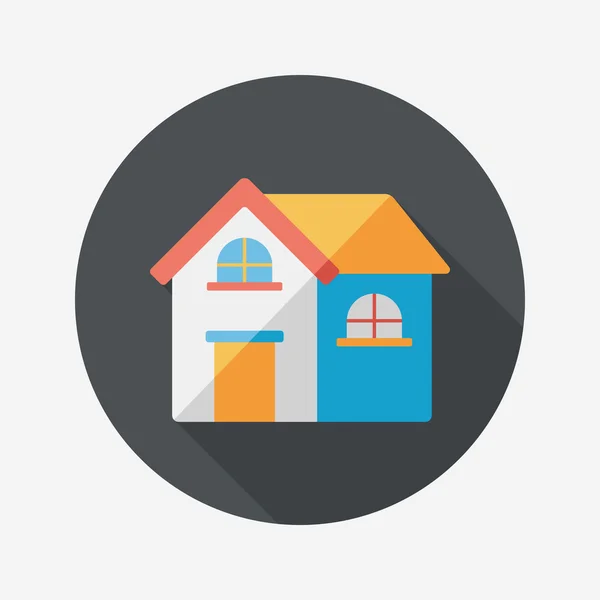 Building house flat icon with long shadow, eps10 — стоковый вектор