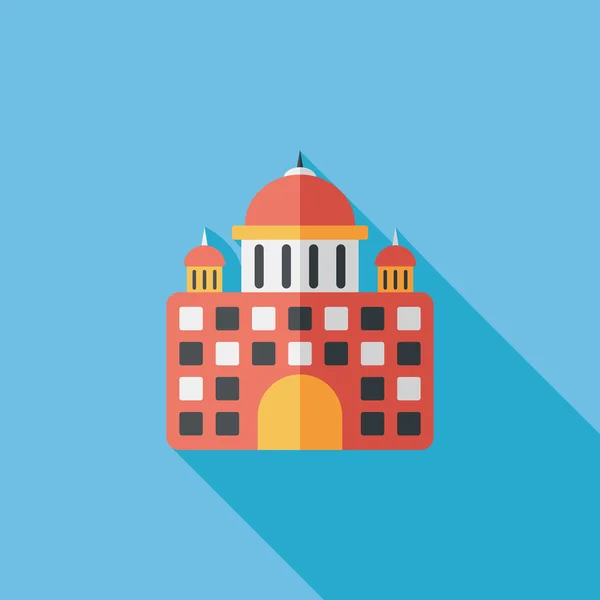 Edificio palacio icono plano con sombra larga, eps10 — Vector de stock