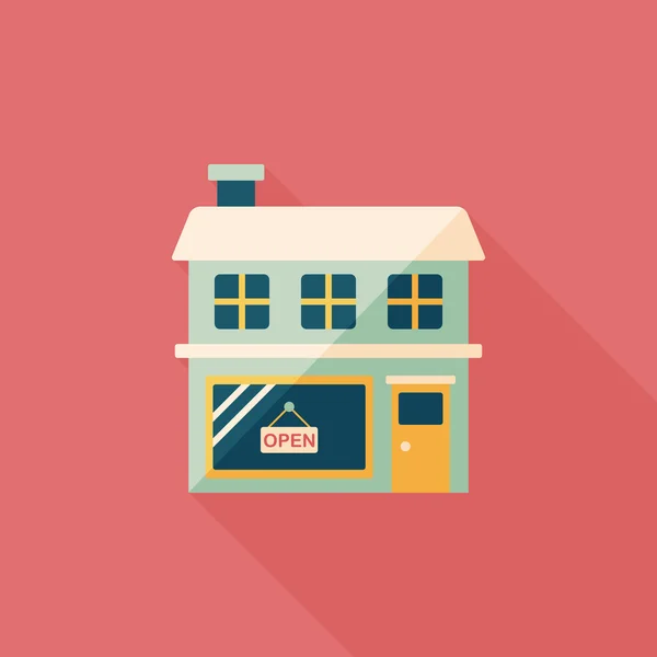 Building shop store flat icon with long shadow, eps10 — стоковый вектор