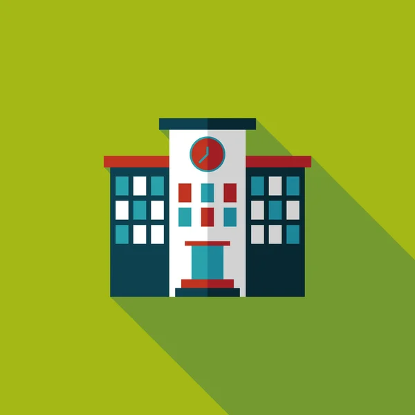 Edificio scuola icona piatta con lunga ombra, eps10 — Vettoriale Stock