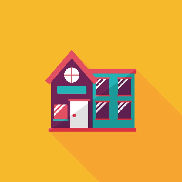 Building house flat icon with long shadow, eps10 — стоковый вектор