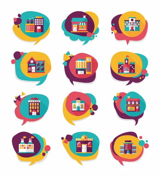 Building speech bubble flat design background set, eps10 — Stock Vector