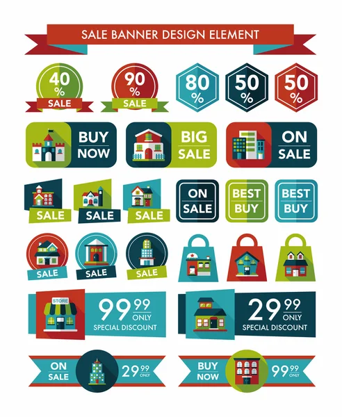Ensemble de fond plat de conception de bannière de vente de bâtiment, eps10 — Image vectorielle
