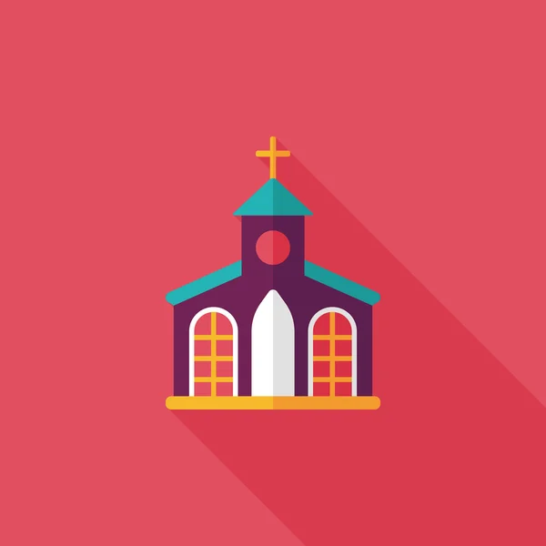 Budynek Kościoła płaski ikona z długim cieniem, eps10 — Wektor stockowy